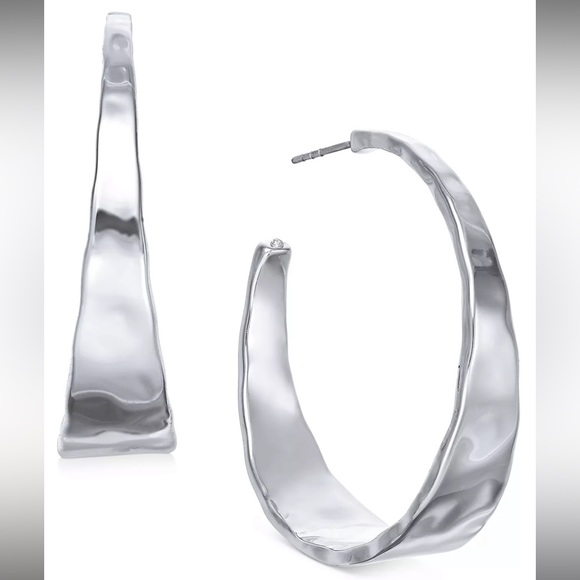 Style & Co. Jewelry - Hammered Metal Medium Hoop Earrings 1-.5"